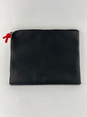 Salvatore Ferragamo Black Leather Toiletry Pouch with Red Zip Pull